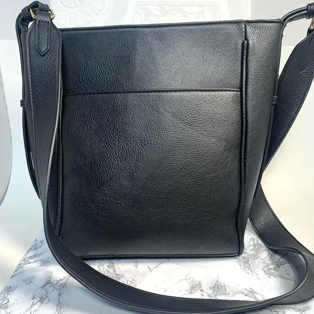 Kensie Front Pocket Shoulder Bag Adjustable Strap Black Brass Hardware Crossbody